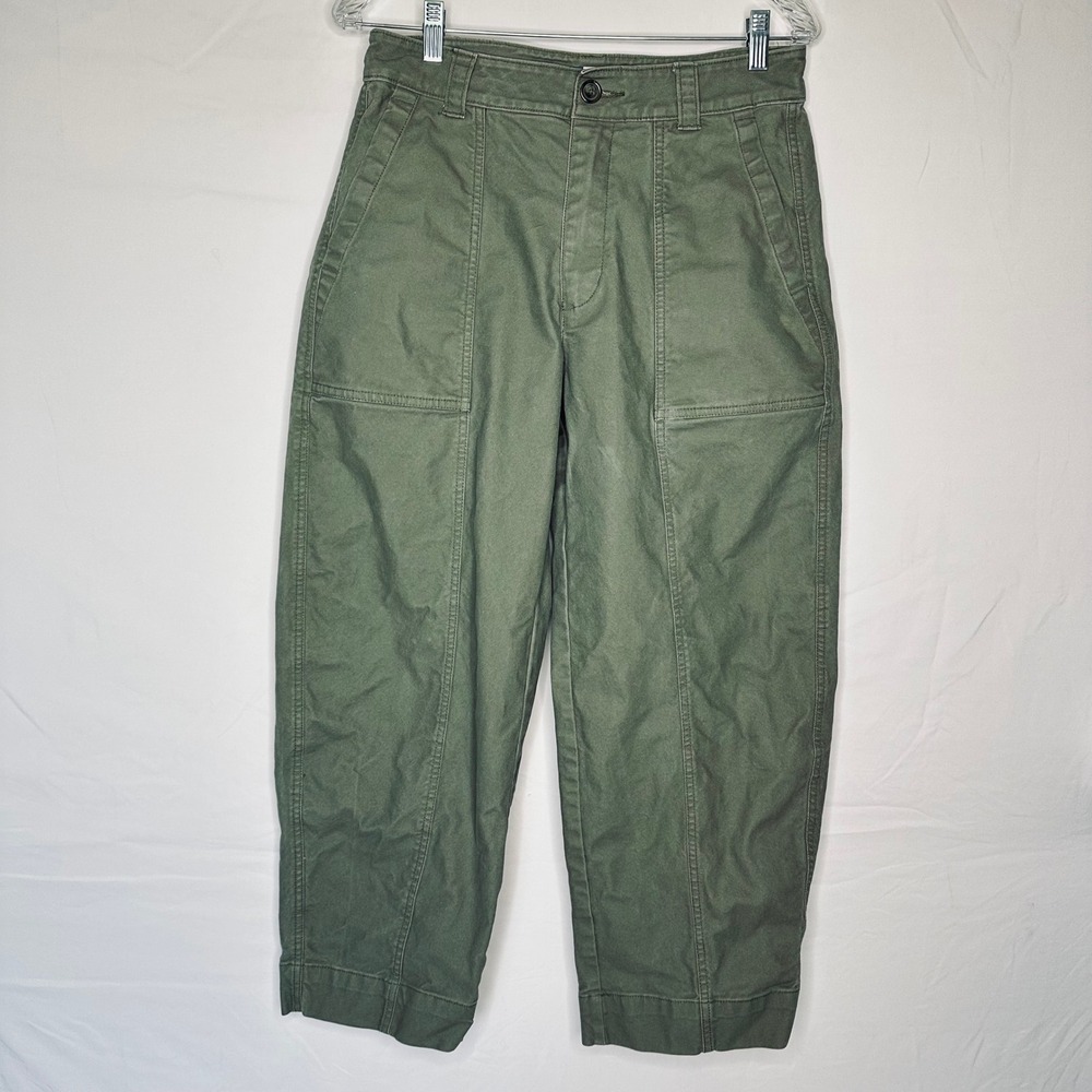 Old Navy Womens High Rise Barrel Leg Pants Olive Green Utility Canvas Size 6
